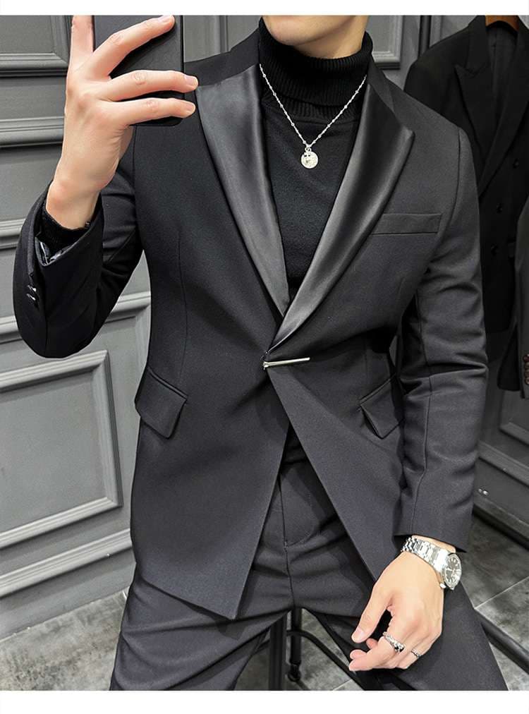 メンズカジュアルスーツ 上品な光沢感ダブルブレストスーツ