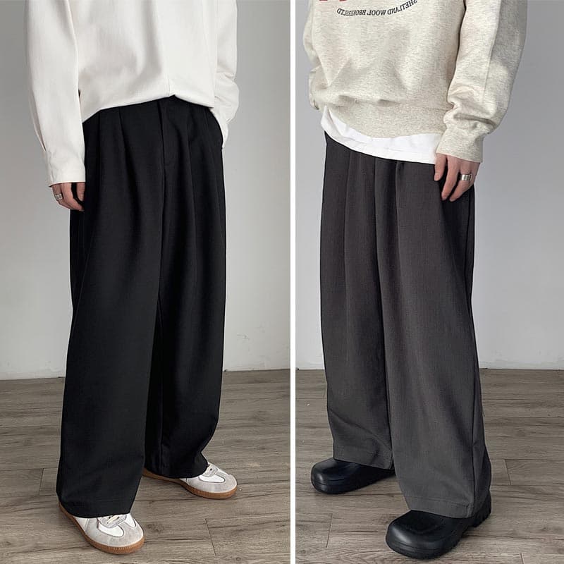 メンズカジュアルスーツ 和風レトロワイドスラックスパンツ ゆったりストレート全2色