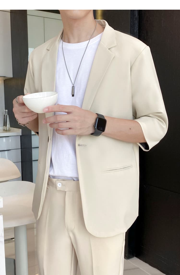 【春コーデ】メンズカジュアルスーツ リラックスシルエット七分袖テーラードジャケット