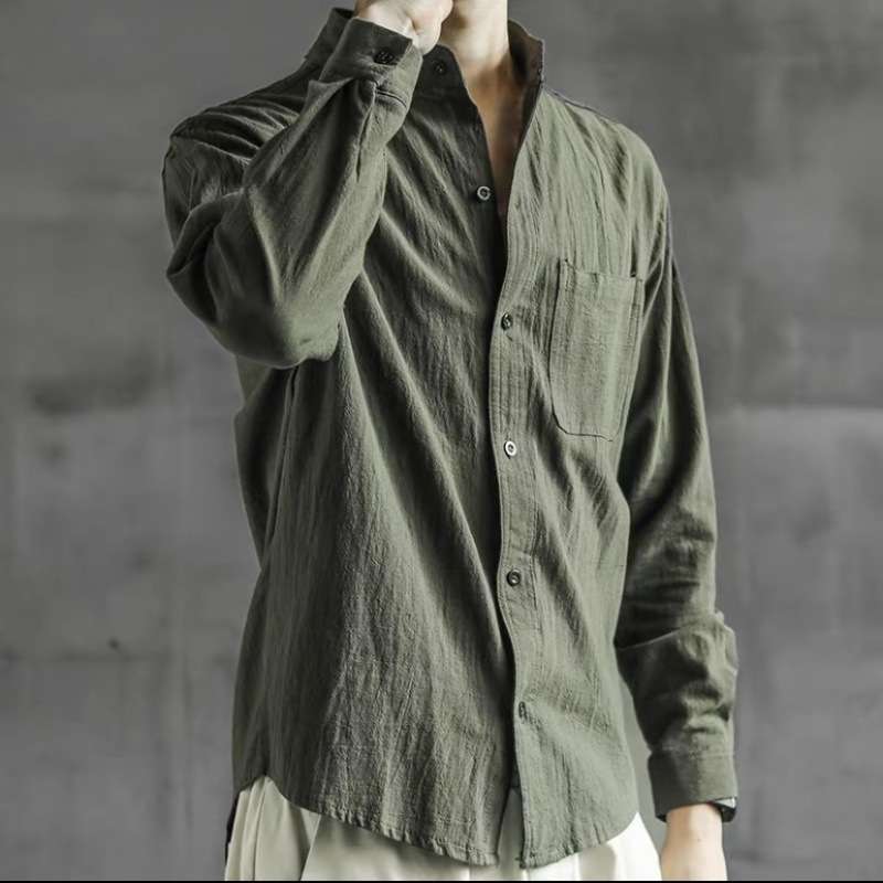 【長袖シャツ】メンズカジュアルスーツ ゆったりシルエット立襟シャツ