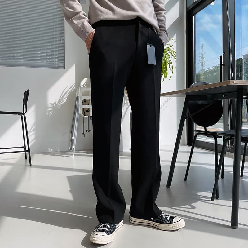 メンズカジュアルスーツパンツ 男性用直線型幅広長ズボン上品垂れ感素材
