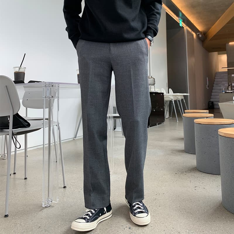 メンズカジュアルスーツパンツ 男性用直線型幅広長ズボン上品垂れ感素材