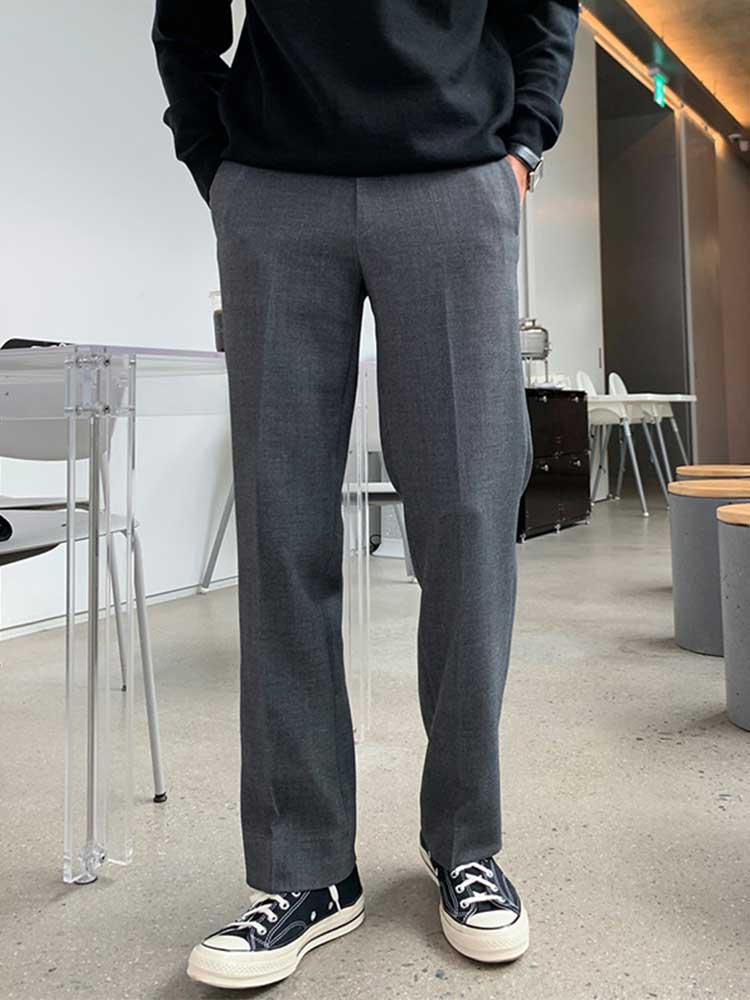 メンズカジュアルスーツパンツ 男性用直線型幅広長ズボン上品垂れ感素材