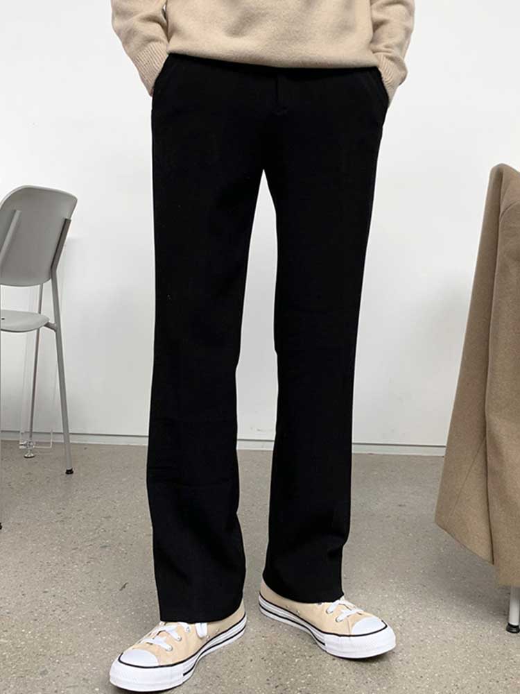 メンズカジュアルスーツパンツ 男性用直線型幅広長ズボン上品垂れ感素材