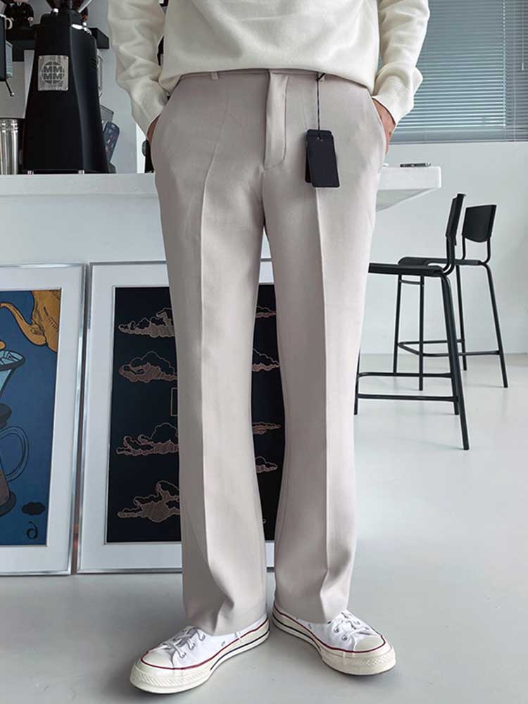 メンズカジュアルスーツパンツ 男性用直線型幅広長ズボン上品垂れ感素材