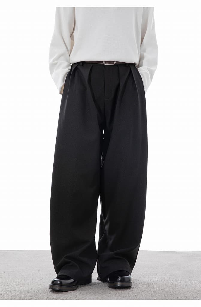 メンズカジュアルスーツ タック入りワイドパンツ なめらかドレープ感 全4色