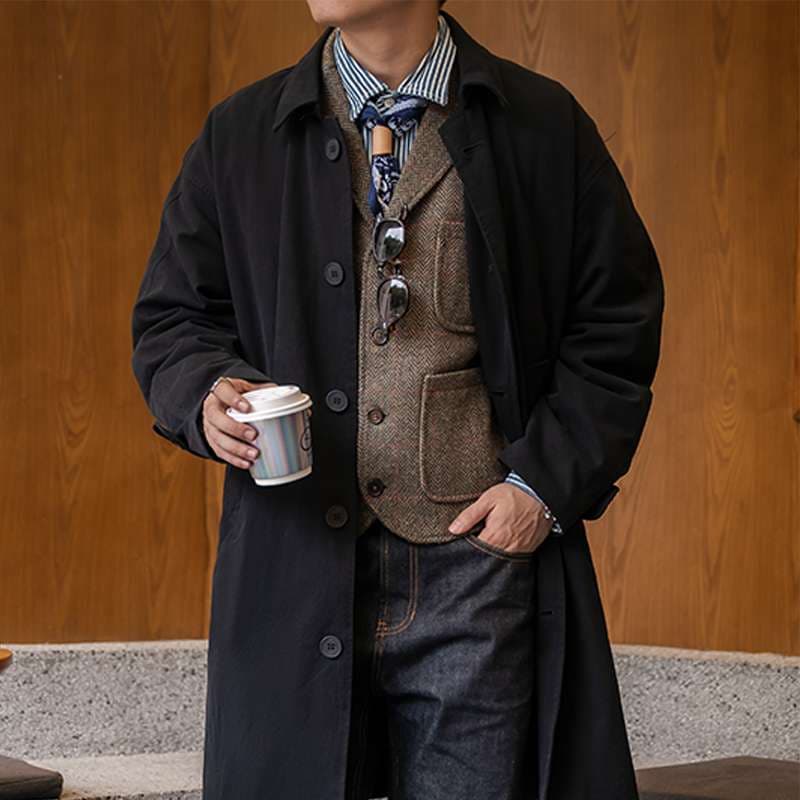 【冬コーデ】メンズカジュアルスーツ クラシック ステンカラー コート
