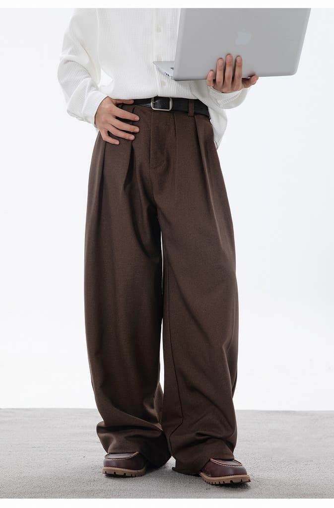 メンズカジュアルスーツ タック入りワイドパンツ なめらかドレープ感 全4色