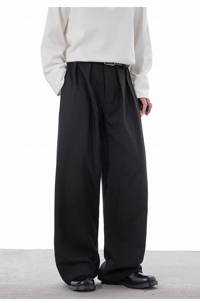 メンズカジュアルスーツ タック入りワイドパンツ なめらかドレープ感 全4色
