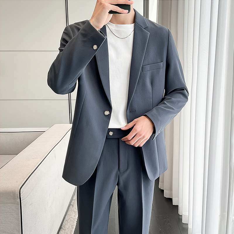 メンズカジュアルスーツ 男性用ゆったりスーツ 現代風上下セット