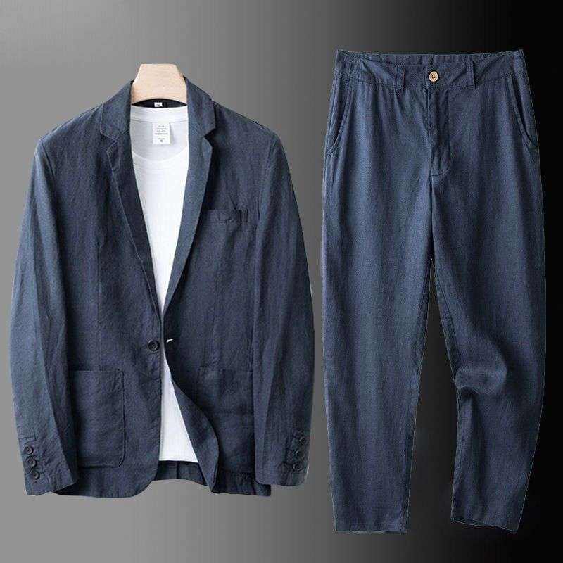 メンズカジュアルスーツ 男性用麻混カジュアルスーツ上下セットアップ