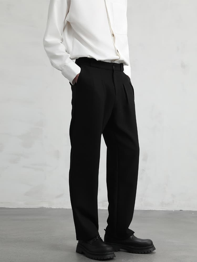 メンズカジュアルスーツパンツ 男性用上質感タック入りワイドスラックス